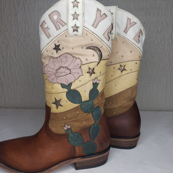 FRYE Billy CACTUS Boots Size 7.5 Multi Color Leather RARE Western Cowgirl - Picture 10 of 16